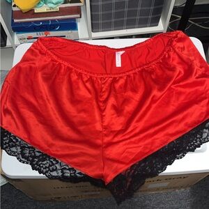 Elegant Red Satin Women's Panties with Black Lace